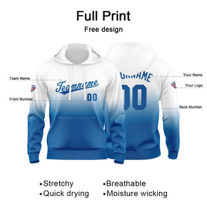 Custom Gradient Hoodie For Man Woman Girl Boy Print Your Logo Name Number White Blue