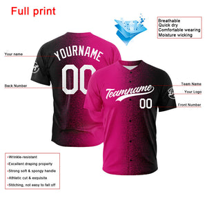 Custom Full Print Design Baseball Jersey Hot Pink-Black