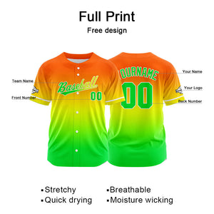 Custom Full Print Design  Baseball Jersey green-yellow-orange