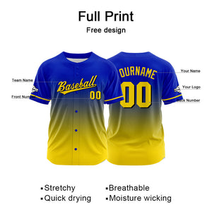 Custom Full Print Design Baseball Jersey yellow-blue