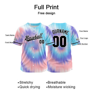 Custom Full Print Design Baseball Jersey blue-pink-purple