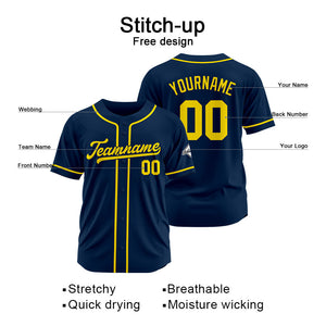 Custom Baseball Jersey Stitched Design Personalized Hip Hop Baseball Shirts Navy-Yellow