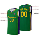 Custom basketball jersey shorts for men and women. Embroidered and printed name, number and logo Green