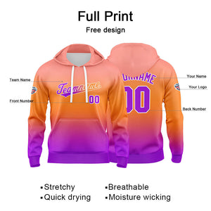 Custom Gradient Hoodie For Man Woman Girl Boy Print Your Logo Name Number Orange  purple