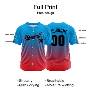 Custom Full Print Design Baseball Jersey red-blue