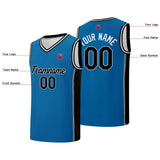 Custom basketball jersey shorts for men and women. Embroidered and printed name, number and logo Blue&Black