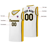 Custom basketball jersey shorts for men and women. Embroidered and printed name, number and logo White