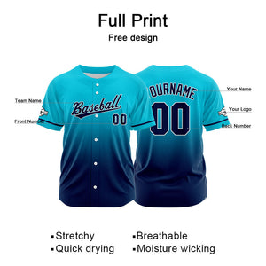 Custom Full Print Design  Baseball Jersey Light Blue&Navy