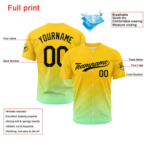 Custom Full Print Design Baseball Jersey yellow-green