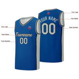 Custom basketball jersey shorts for men and women. Embroidered and printed name, number and logo Blue