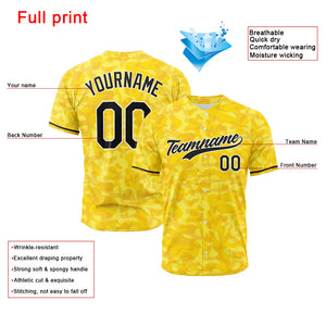 Custom Full Print Design Baseball Jersey Yellow camouflage