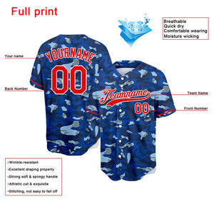 Custom Full Print Design Royal Camouflage Baseball Jersey