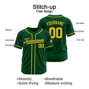 Custom Baseball Jersey Stitched Design Personalized Hip Hop Baseball Shirts Dark Green-Yellow