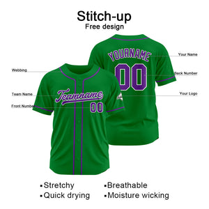 Custom Baseball Jersey Stitched Design Personalized Hip Hop Baseball Shirts Kelly Green-Purple