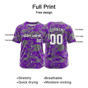 Custom Baseball Jersey Personalized Baseball Shirt for Men Women Kids Youth Teams Stitched and Print Purple&Grey