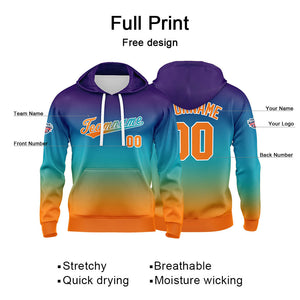 Custom Gradient Hoodie For Man Woman Girl Boy Print Your Logo Name Number Pale Blue Orange