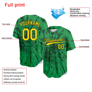 Custom Full Print Design Green Tie-Dyed Baseball Jersey