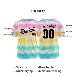 Custom Full Print Design Baseball Jersey yellow-pink-aqua