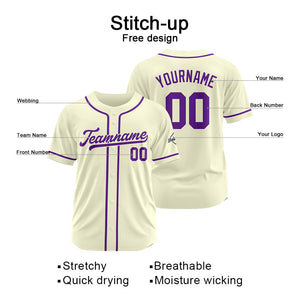 Custom Baseball Jersey Stitched Design Personalized Hip Hop Baseball Shirts Cream-Purple