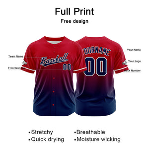 Custom Full Print Design Baseball Jersey red-navy