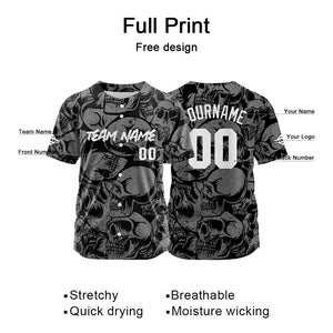 Custom Baseball Jersey Personalized Baseball Shirt for Men Women Kids Youth Teams Stitched and Print Black&Grey