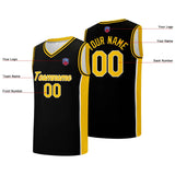 Custom basketball jersey shorts for men and women. Embroidered and printed name, number and logo Black&Yellow