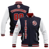 Custom Navy White Red Waterproof Varsity Jackets Personalized Stitched Name Number Logo to Letterman Jackets