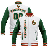 Custom White Green Orange Waterproof Varsity Jackets Personalized Stitched Name Number Logo to Letterman Jackets