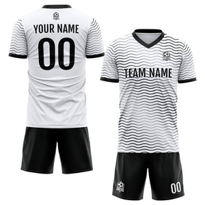 Custom Soccer Uniform Jersey Kids Adults Personalized Set Jersey White&Black Wave