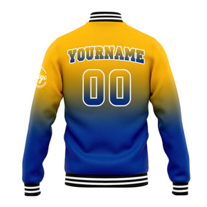 Custom Gradient Varsity Jacket Letterman jacket for Men, Women and Youth Yellow Blue