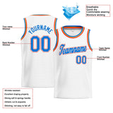 Custom Stitched Basketball Jersey for Men, Women And Kids White-Blue-Orange