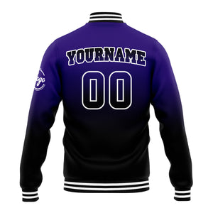 Custom Gradient Varsity Jacket Letterman jacket for Men, Women and Youth Purple Black