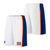 Custom basketball jersey shorts for men and women. Embroidered and printed name, number and logo White