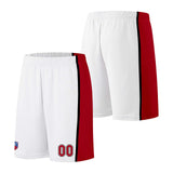 Custom basketball jersey shorts for men and women. Embroidered and printed name, number and logo White&Red