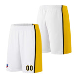 Custom basketball jersey shorts for men and women. Embroidered and printed name, number and logo White