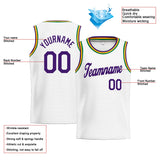 Custom Stitched Basketball Jersey for Men, Women And Kids White-Purple-Kelly Green-Yellow