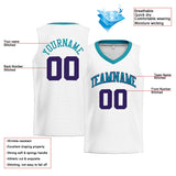 Custom Stitched Basketball Jersey for Men, Women And Kids White-Teal-Purple