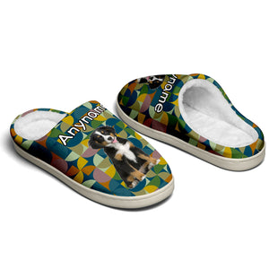 Custom Your Own Personalized Cotton Slippers for Dog Cat Lover Add Any Text Photoes Midnight Green&Yellow