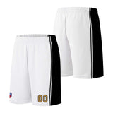 Custom basketball jersey shorts for men and women. Embroidered and printed name, number and logo White