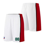 Custom basketball jersey shorts for men and women. Embroidered and printed name, number and logo White&Red&Green