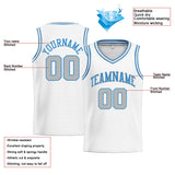 Custom Stitched Basketball Jersey for Men, Women And Kids White-Light Blue-Light Gray