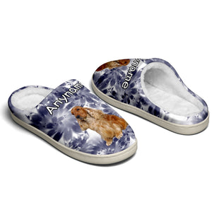 Custom Your Own Personalized Cotton Slippers for Dog Cat Lover Add Any Text Photoes White&Navy Bandhnu