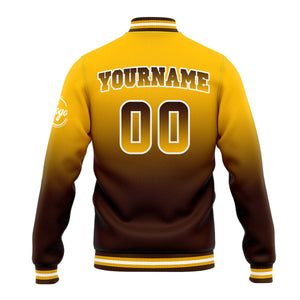 Custom Gradient Varsity Jacket Letterman jacket for Men, Women and Youth Yellow Brown