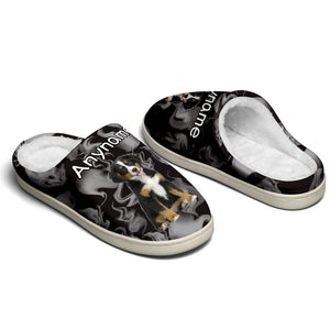 Custom Your Own Personalized Cotton Slippers for Dog Cat Lover Add Any Text Photoes Grey&Black Fluid