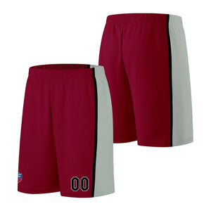 Custom basketball jersey shorts for men and women. Embroidered and printed name, number and logo Burgundy&Grey