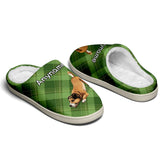 Custom Your Own Personalized Cotton Slippers for Dog Cat Lover Add Any Text Photoes Green Tartan