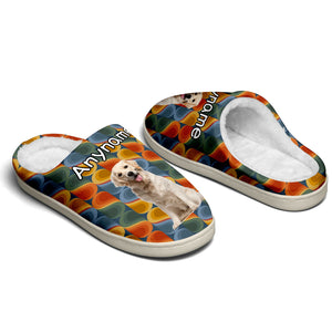 Custom Your Own Personalized Cotton Slippers for Dog Cat Lover Add Any Text Photoes Orange&Grayish blue