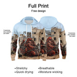 Custom Light Blue 3D Pattern Design Bomber Full-Snap Varsity  Hoodie