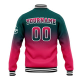 Custom Gradient Varsity Jacket Letterman jacket for Men, Women and Youth Dark Green Pink