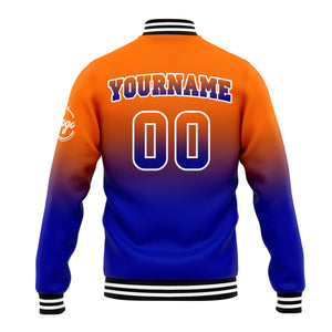 Custom Gradient Varsity Jacket Letterman jacket for Men, Women and Youth Orange Royal